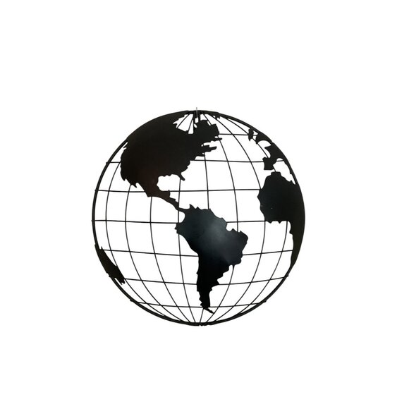 Black Metal Globe Wall Art | Minimalist World Map Hanging Decor - Picture 3 of 5